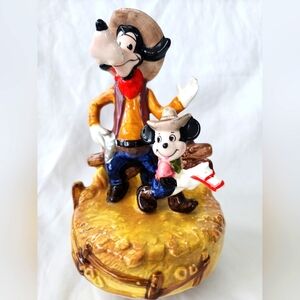 Vintage Schmid Walt Disney Music Box Wild West Series Mickey Goofy Characters